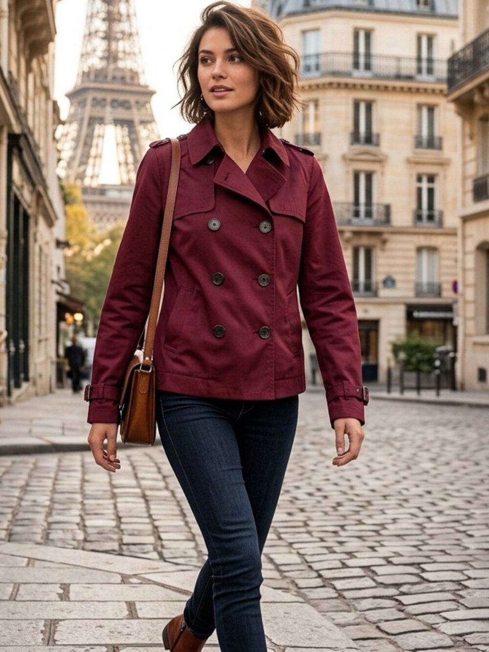 Banana Republic double-breasted short Military trench Jacket Burgundy Size S